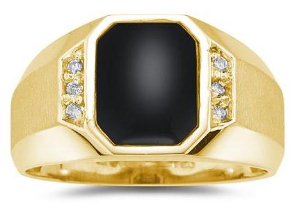 10K  Yellow Gold Onyx and Diamond Men's Ring