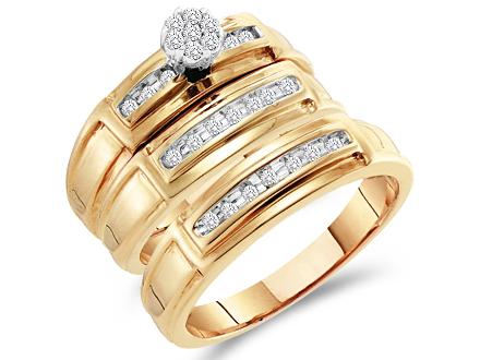 Diamond Engagement Rings Set Wedding Bands Yellow Gold Men Lady .22ct