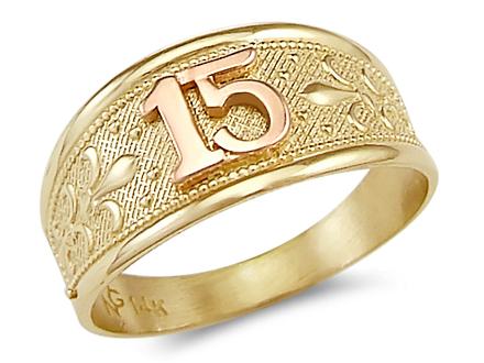 Quinceanera Ring 14k Rose & Yellow Gold Band 15 Birthday