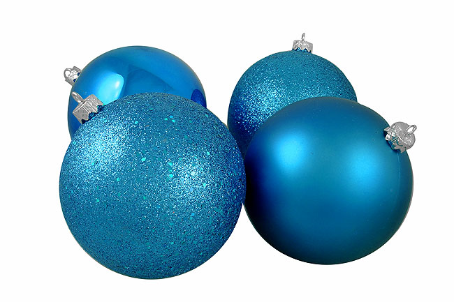 4ct Turquoise Blue Shatterproof 4 Finish Christmas Ball Ornaments 6" (150mm)