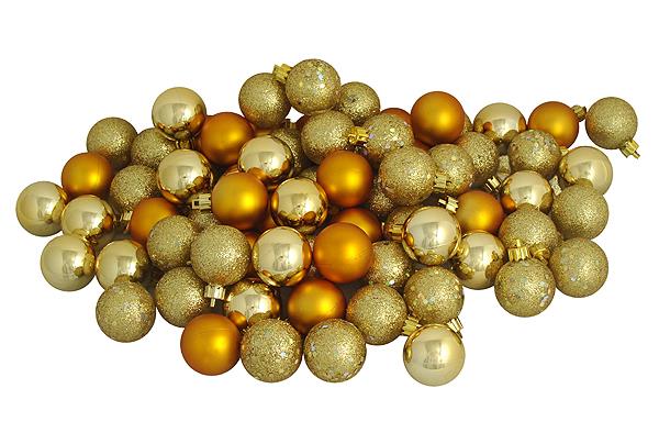 16ct Gold Glamour Shatterproof 4 Finish Christmas Ball Ornaments 3" (75mm)