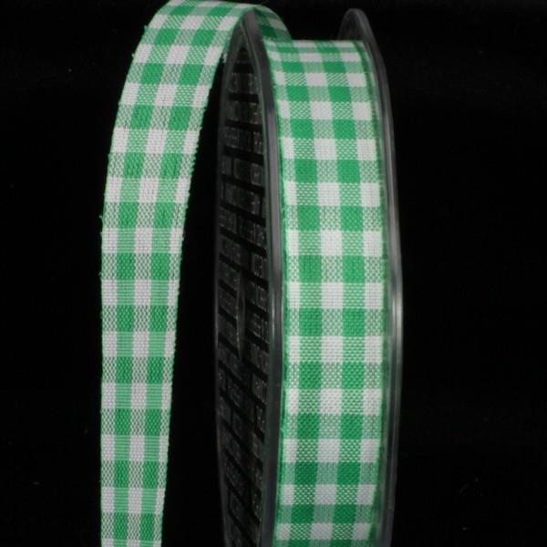 Green and White Gingham Cut Edge Ribbon 16mm x 198 Yards