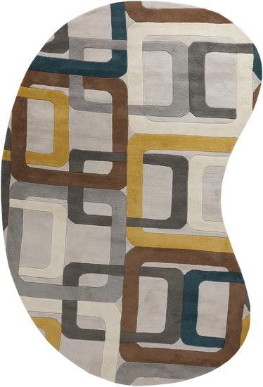 8' x 10' Soporific Squircle Gray, White and Teal Blue Kidney Wool Area Throw Rug