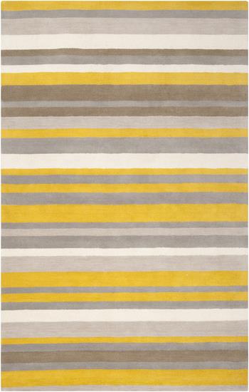 8' x 10' Diametric Stripes Yellow and Gray Hand Loomed Plush Pile Wool Area Rug