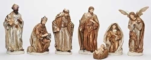 7 Piece Religious Have Faith Gold Finish Christmas Nativity Figure Set 12"