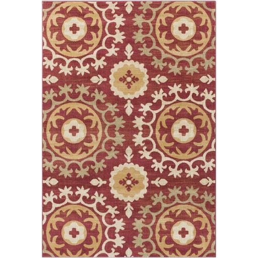 1.85' x 2.9' Egyptian Garden Sage Green and Burgundy Area Throw Rug