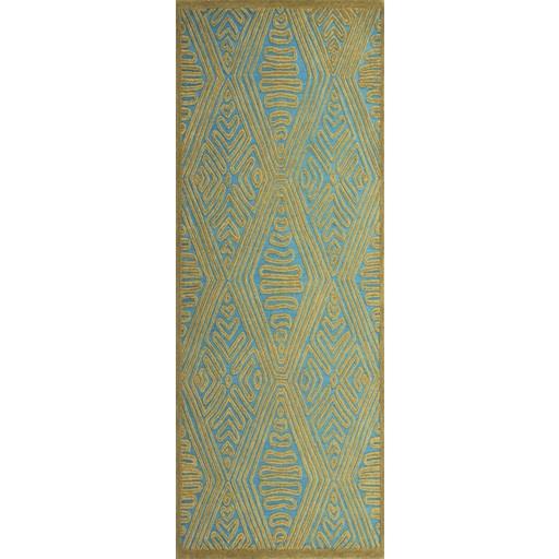 2.5' x 8' Converging Threads Olive Green and Teal Blue Wool Area Throw Rug Runner