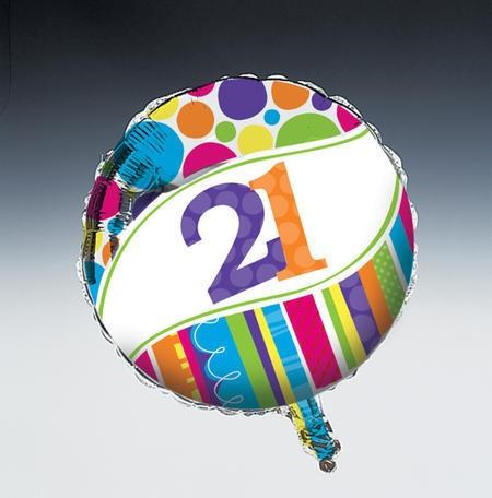 Pack of 10 Bright and Bold Metallic "21" Foil Party Balloons