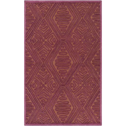 8' x 10' Converging Threads Eggplant Purple and Rust Orange Wool Area Throw Rug