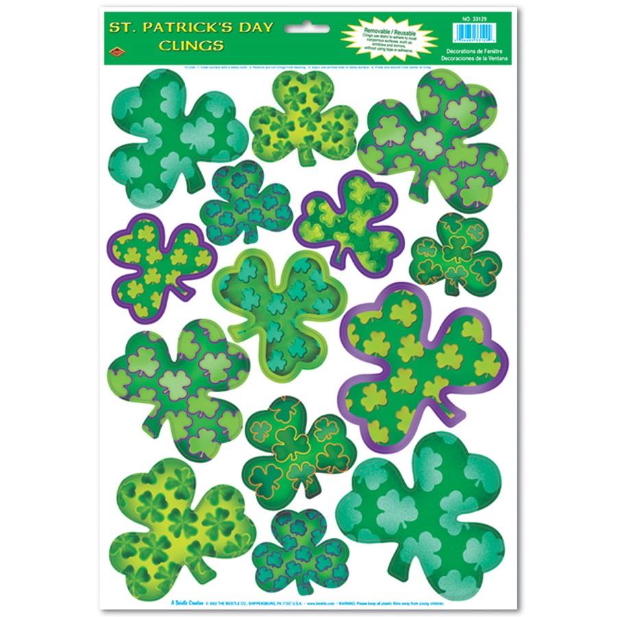Club Pack of 168 Irish Mood Shamrock Window Cling St. Patrick's Day Decorations 17" 