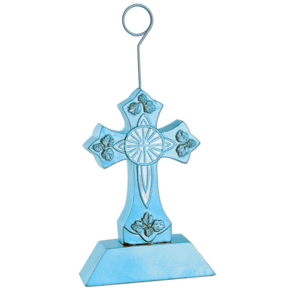 Pack of 6 Sky Blue and White Cross Photo or Balloon Holder Party Decorations 6 oz.