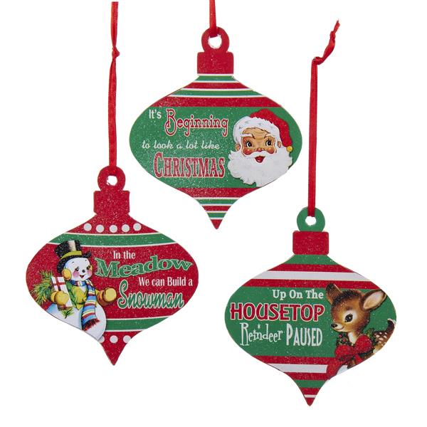 Club Pack of 24 Retro Wooden Glittered Christmas Ornaments with Sayings 4"