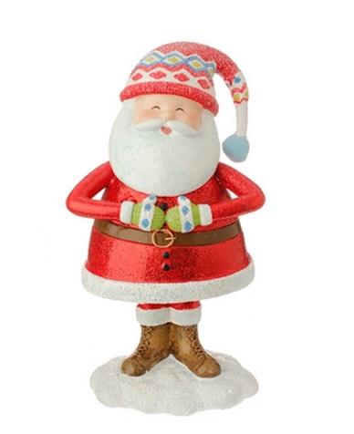 7.5" Merry & Bright Jolly Santa Holding Tummy Glitter Drenched Christmas Figure Decoration 