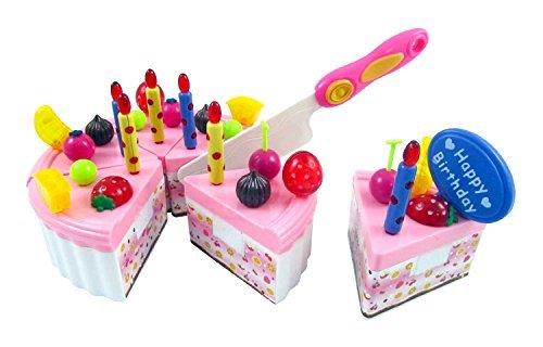 Birthday Cake Children's Pretend Play Toy Food Set with Cutting Knife, Candles & Toppers
