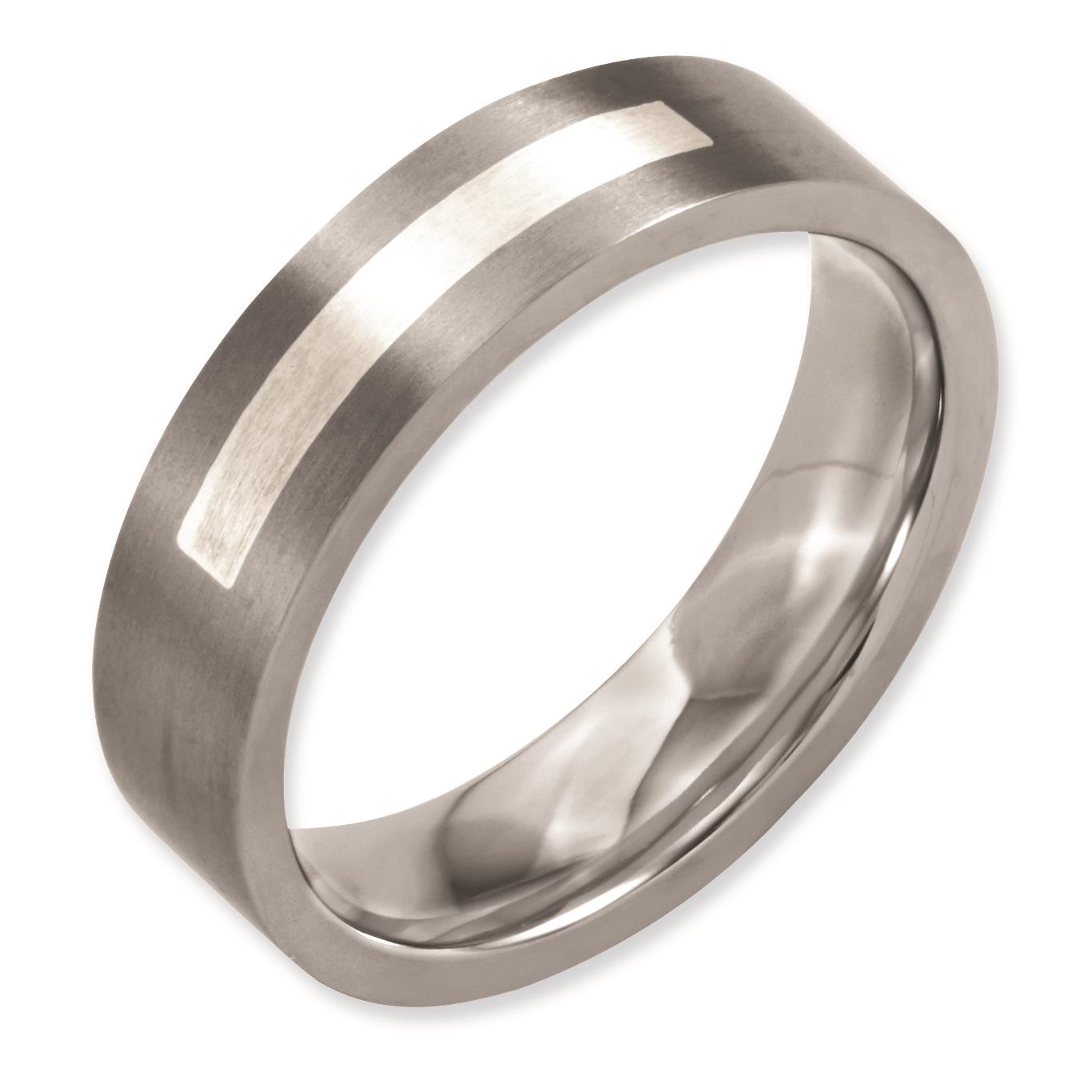 Titanium Flat 6mm Sterling Silver Inlay Brushed Band