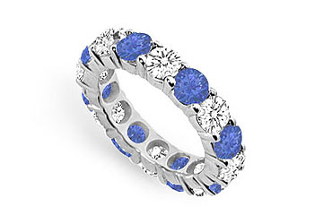 Diamond and Sapphire Eternity Band14K White Gold 5.00 CT TGW Fifth Wedding Anniversary Rings