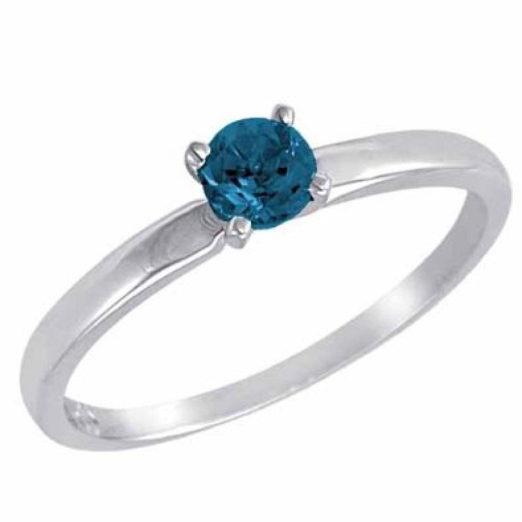 14K White Gold and 0.85 Carat Blue Genuine Diamond Solitaire Ring ( G J, SI1 SI2 ) Very Rare Color Diamond Designed in France by Paris Jewelry