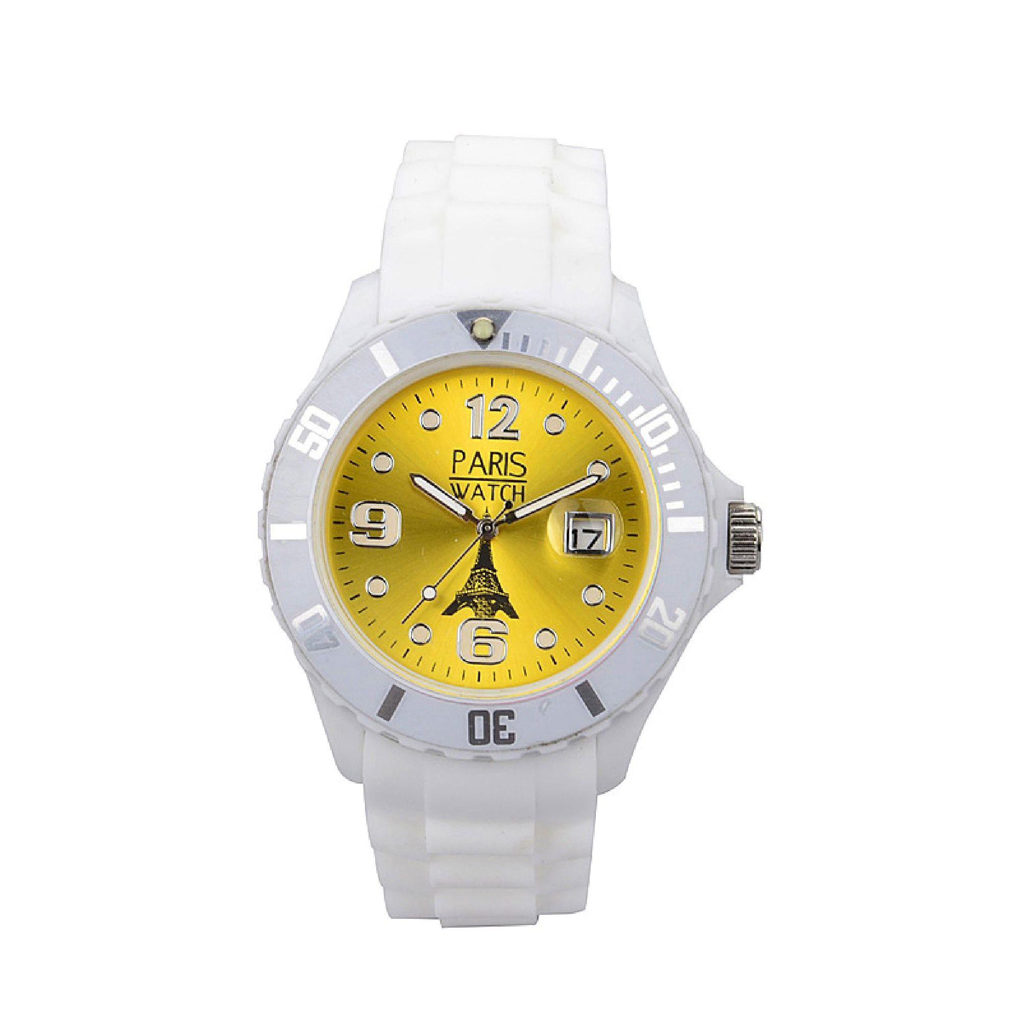 Kids Silicone Watch Quartz Calendar Date White and Yellow Dial Watch Fashion Designed in France by ParisWatch