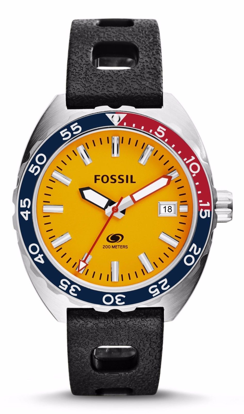 Fossil FS5052 Men's Breaker Three Hand Date Silicone Band Yellow Dial Watch