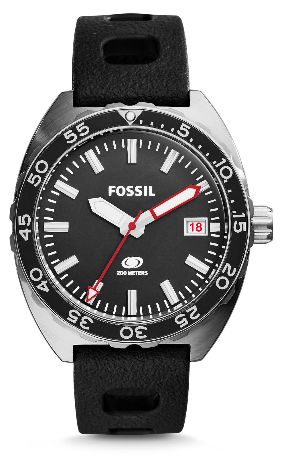 Fossil FS5053 Men's Breaker Three Hand Date Silicone Band Black Dial Watch