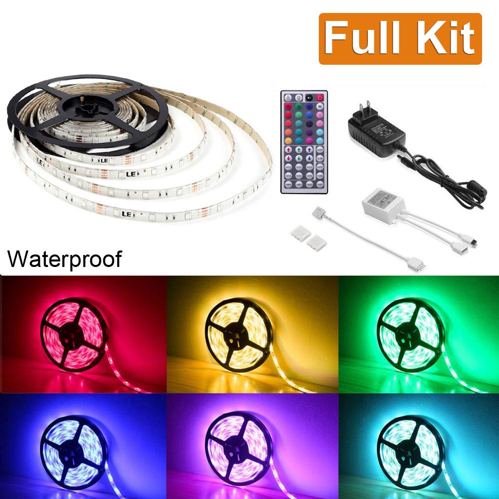 LE® 12V Flexible RGB LED Strip Light Kit, LED Tape, Multi colored, 150 Units 5050 LEDs, Waterproof, Light Strips, Pack of 5M 