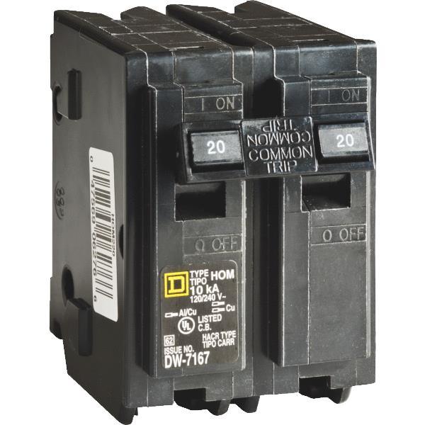 Square D Co. HOM220C Homeline Double Pole Circuit Breaker 20A 2POLE BREAKER