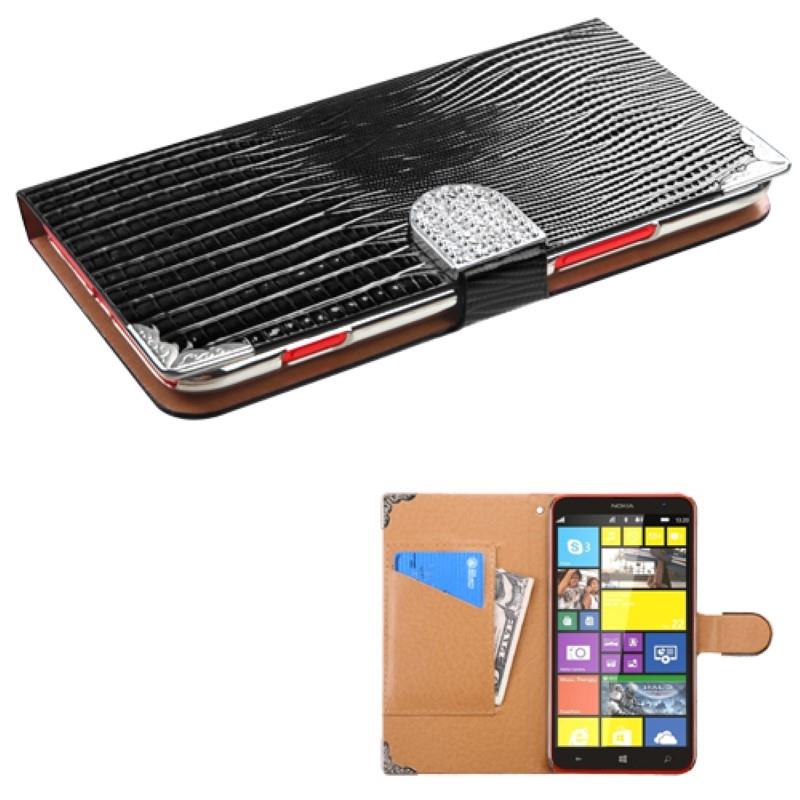 White Crocodile Skin MyJacket Wallet (with Metal Diamonds Buckle & Silver Plating Tray) (832) For Nokia Lumia 1320