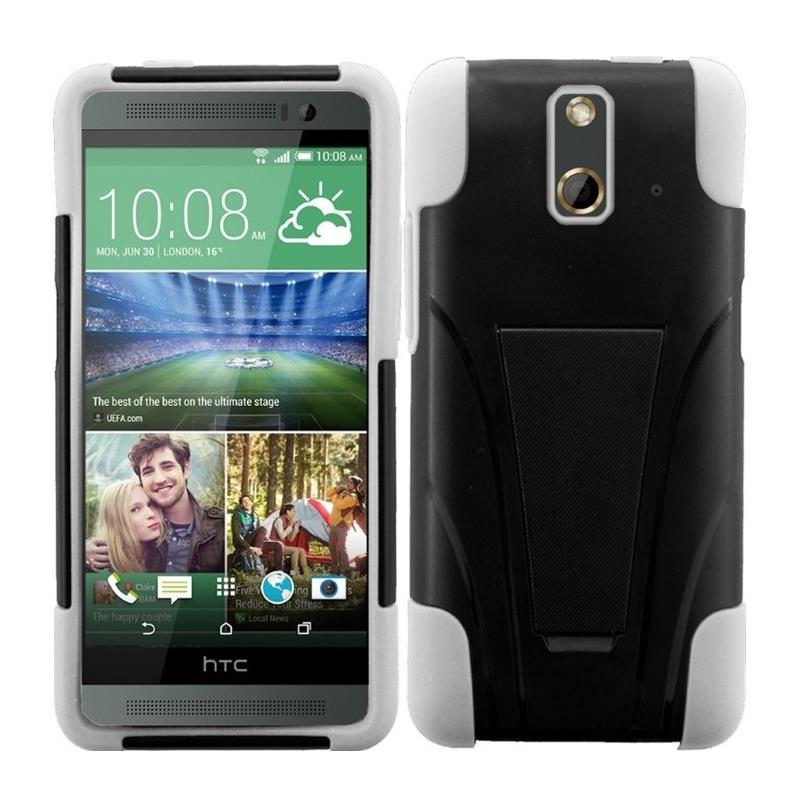 HTC One E8 Case   eForCity Dual Layer Hybrid Stand Rubberized Hard PC/Silicone Case Cover For HTC One E8, Black/White
