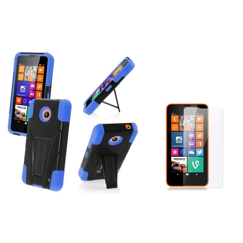 Nokia Lumia 635 Case, eForCity Dual Layer Protection Hybrid Stand PC/Silicone Case Cover w/ Film for Nokia Lumia 635, Black/Blue