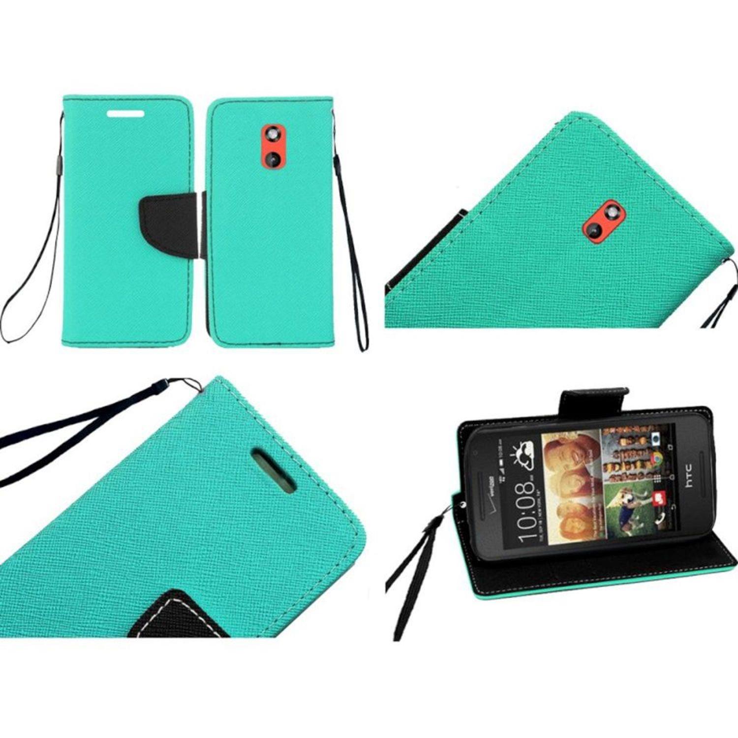 HTC Desire 612 Case, eForCity Stand Folio Flip Leather [Card Slot] Wallet Flap Pouch Case Cover For HTC Desire 612 Verizon, Blue/Black