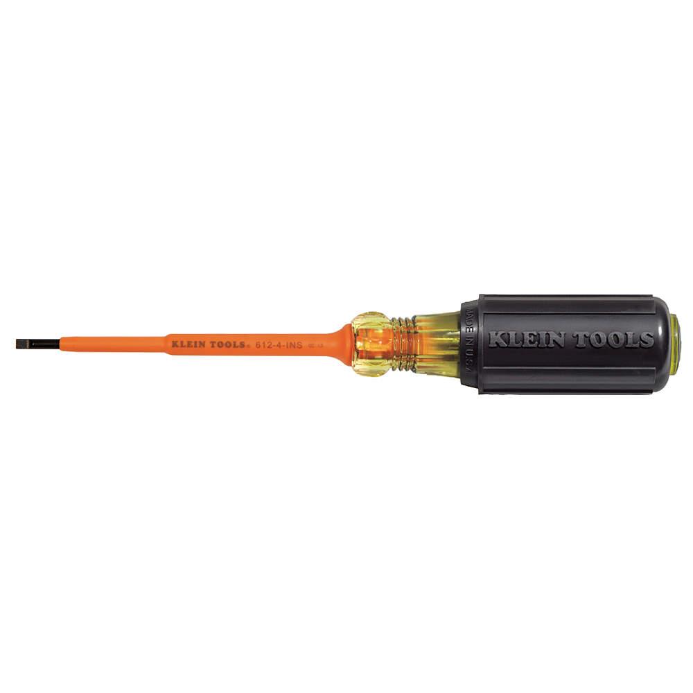 KLEIN TOOLS 612 4 INS Insulated Screwdriver,SL,1/8 x 7 3/4 in