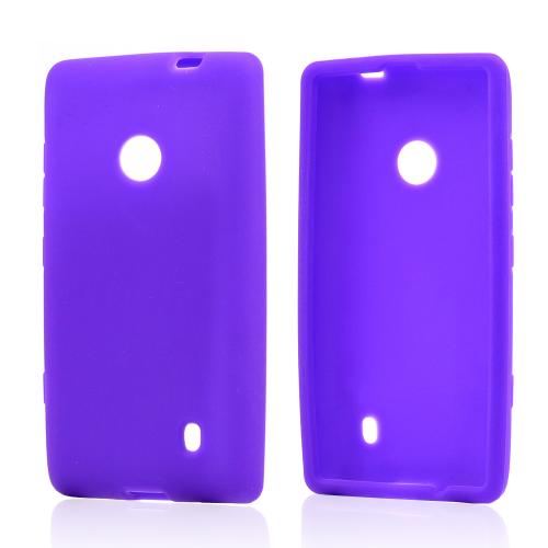 Purple Rubbery Feel Silicone Skin Case Cover For Nokia Lumia 521