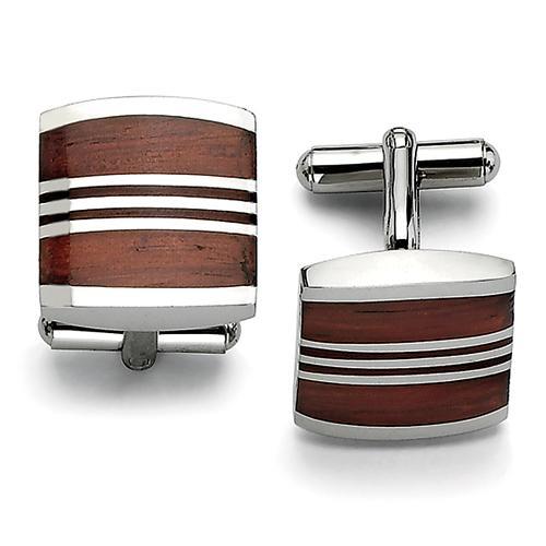 Wood Cuff Links in Stainless Steel