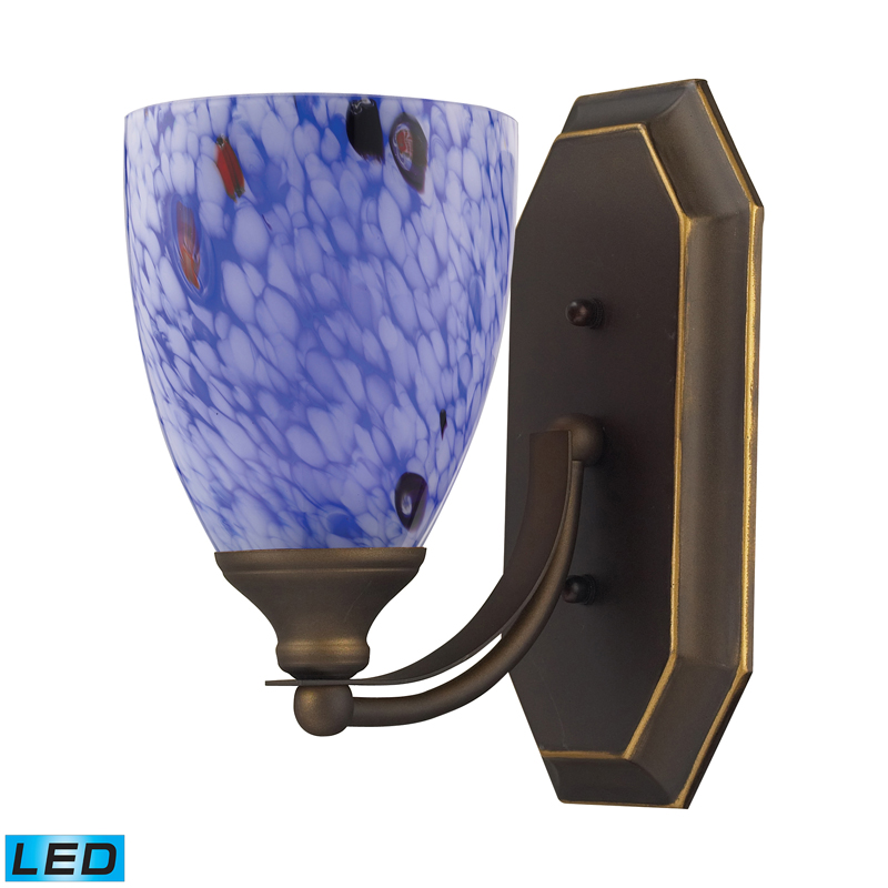 Elk 1 Light Vanity in Aged Bronze and Starburst Blue Glass   570 1B BL LED