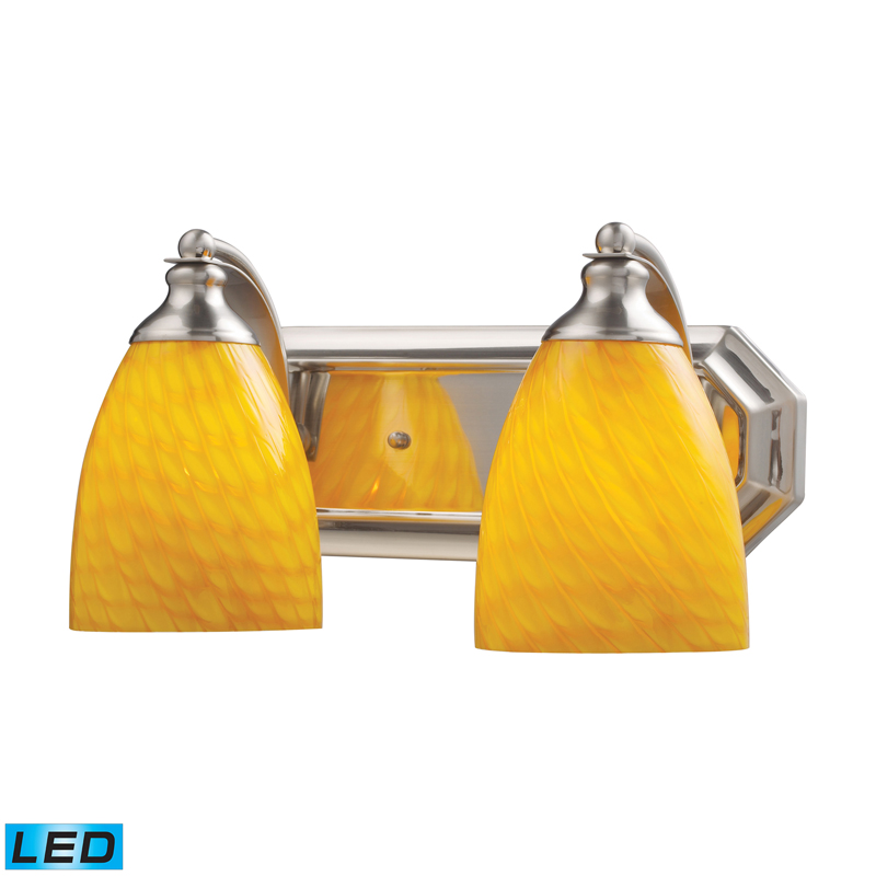 Elk Lighting 2 Light Vanity in Satin Nickel and Canary Glass   570 2N CN LED