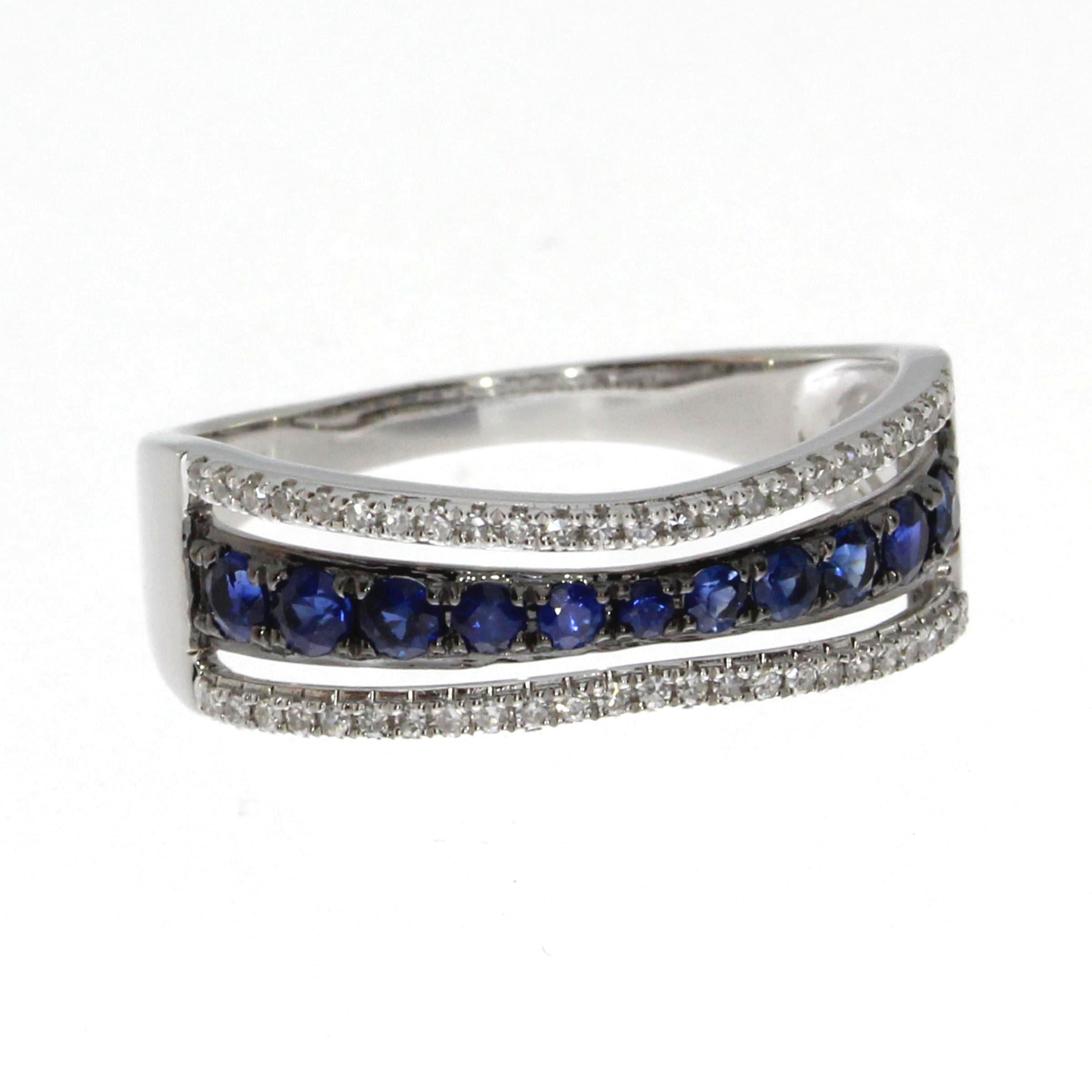 14k White Gold Contour Sapphire and Diamond Ring