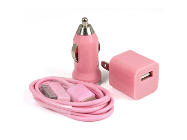 Car Travel Charger + USB Sync and Charge Cable + Wall AC Adapter for Apple iPhone 4 4S 3G iPod   Green