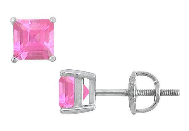 Pink Sapphire Stud Earrings : 14K White Gold   2.00 CT TGW