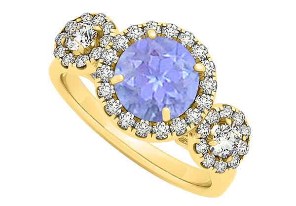 Newest Tanzanite and Cubic Zirconia Triple Halo Two Stone   Engagement Ring