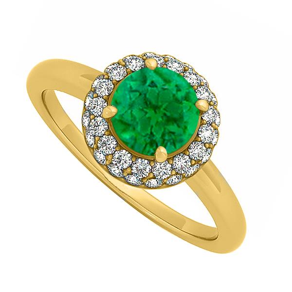 0.75 Carat Emerald and Diamond Halo Engagement Ring 14K Yellow Gold