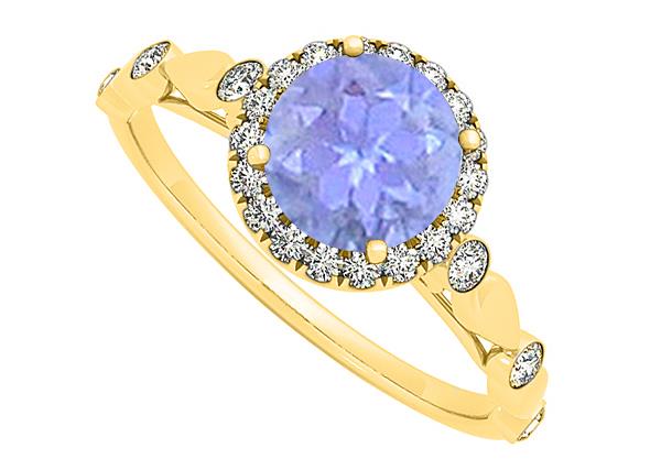 December Birthstone Round Tanzanite and Diamonds Engagement Ring in 14K Yellow Gold