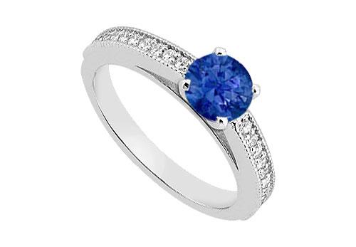 sapphire engagement ring with cubic zirconia 14k white gold has a 1 ct TGW with center blue sapp