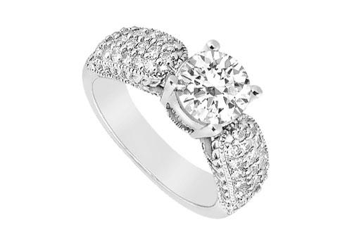 Triple AAA Quality Cubic Zirconia 1 Carat Engagement Ring in 14K White Gold Finish