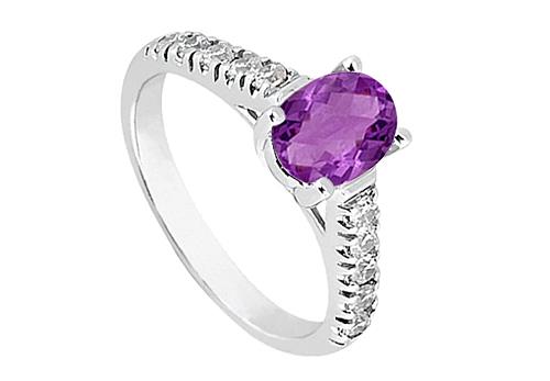 Amethyst and Triple AAA Quality CZ Fashion Ring in 14K White Gold 1 Carat Total Gem Weight