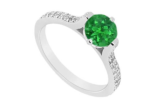 Semi Mounting May Birthstone Created Emerald and CZ Engagement Ring 14K White Gold 0.75 CT TGW