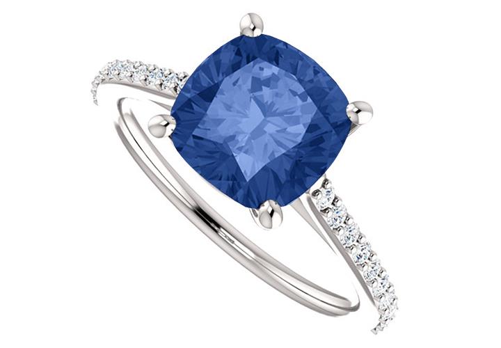 September Birthstone Created Sapphire Engagement Rings in 14kt White Gold 3.75 CT TGW