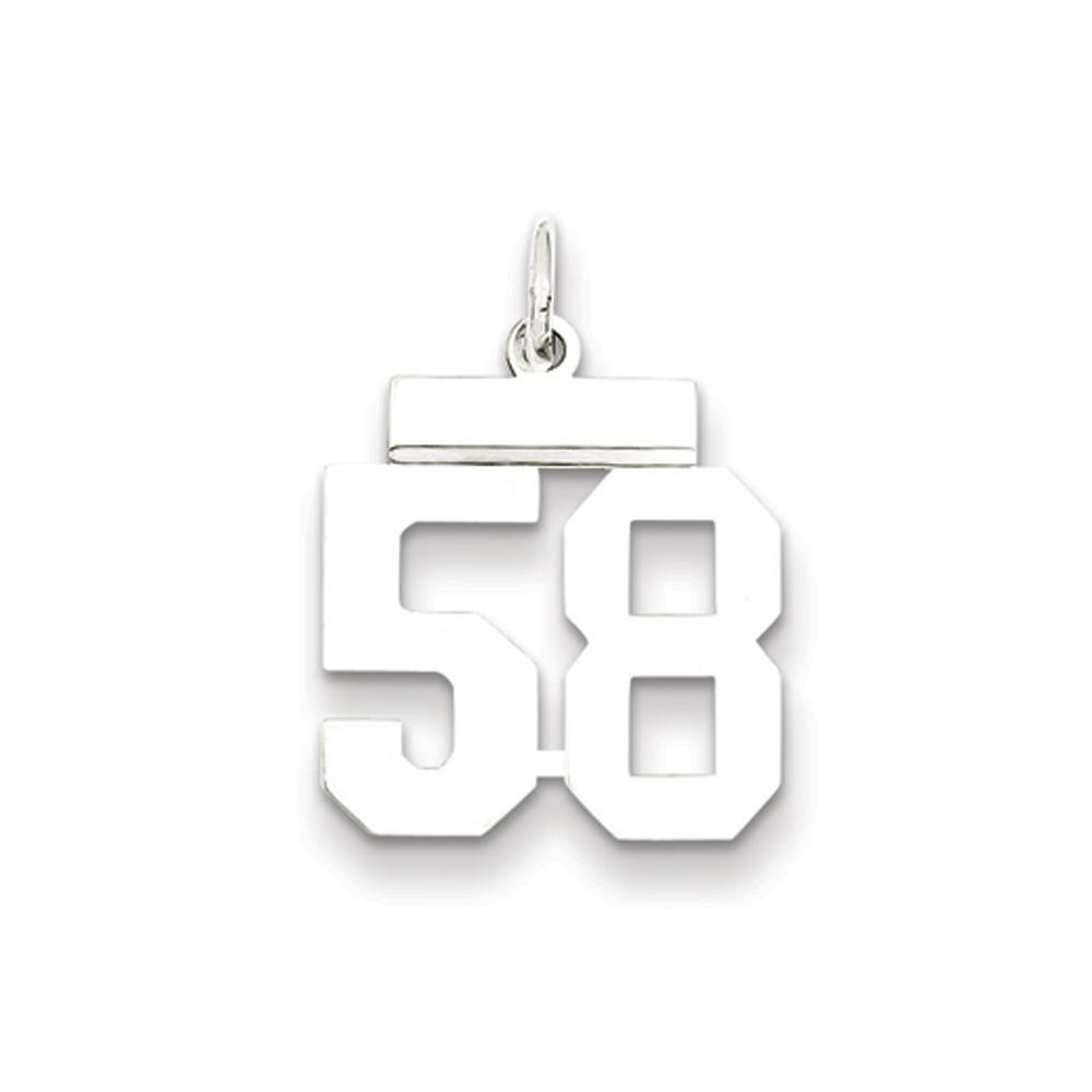 The Athletic Small Polished Number 58 Pendant in Sterling Silver