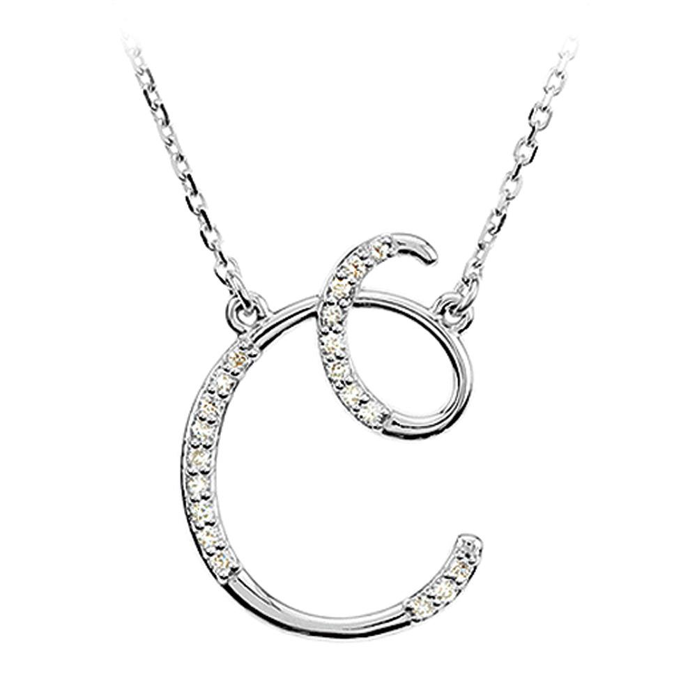 Diamond Script Initial Necklace in 14K White Gold, Letter C