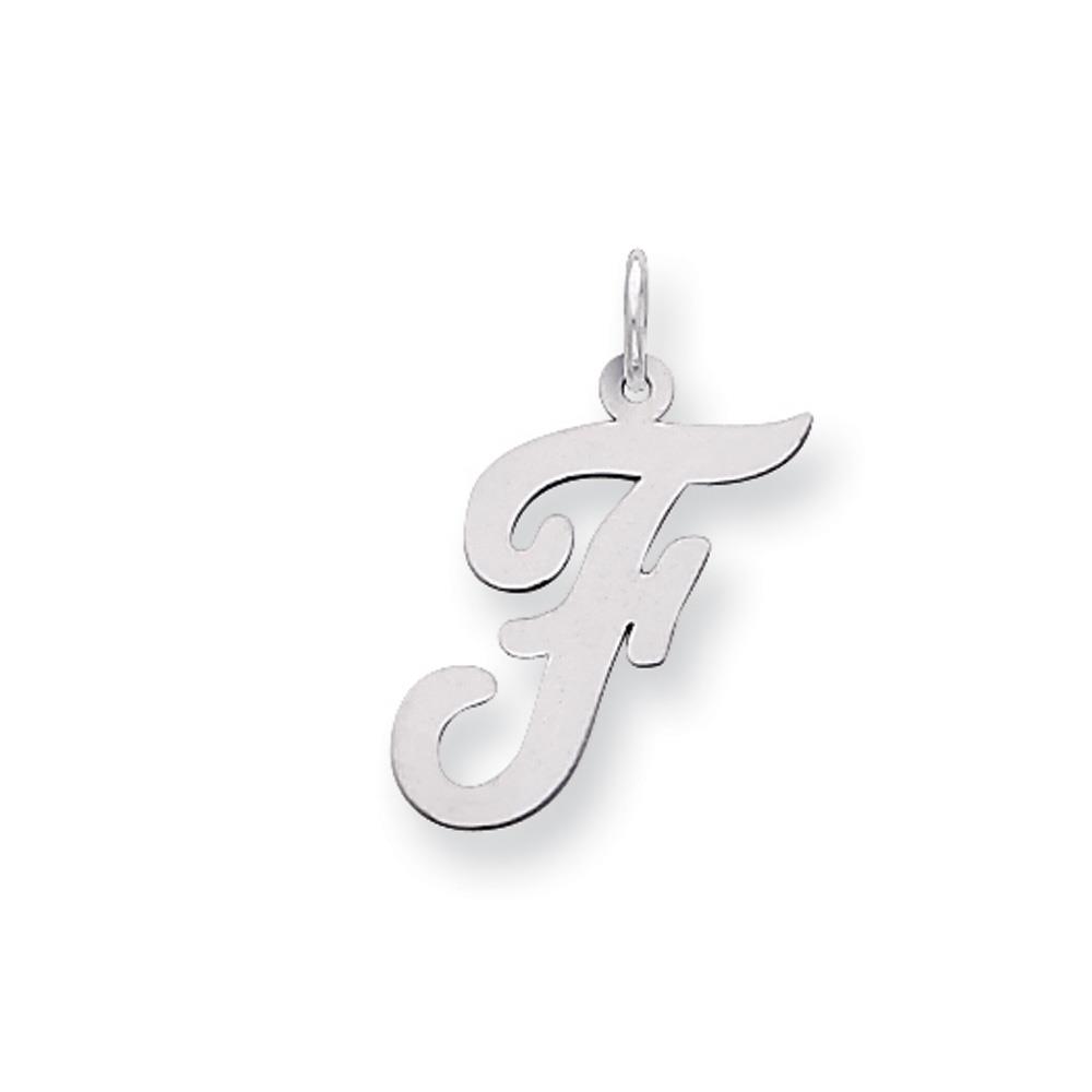 The Madison Large Classic Script Initial F Pendant In Sterling Silver