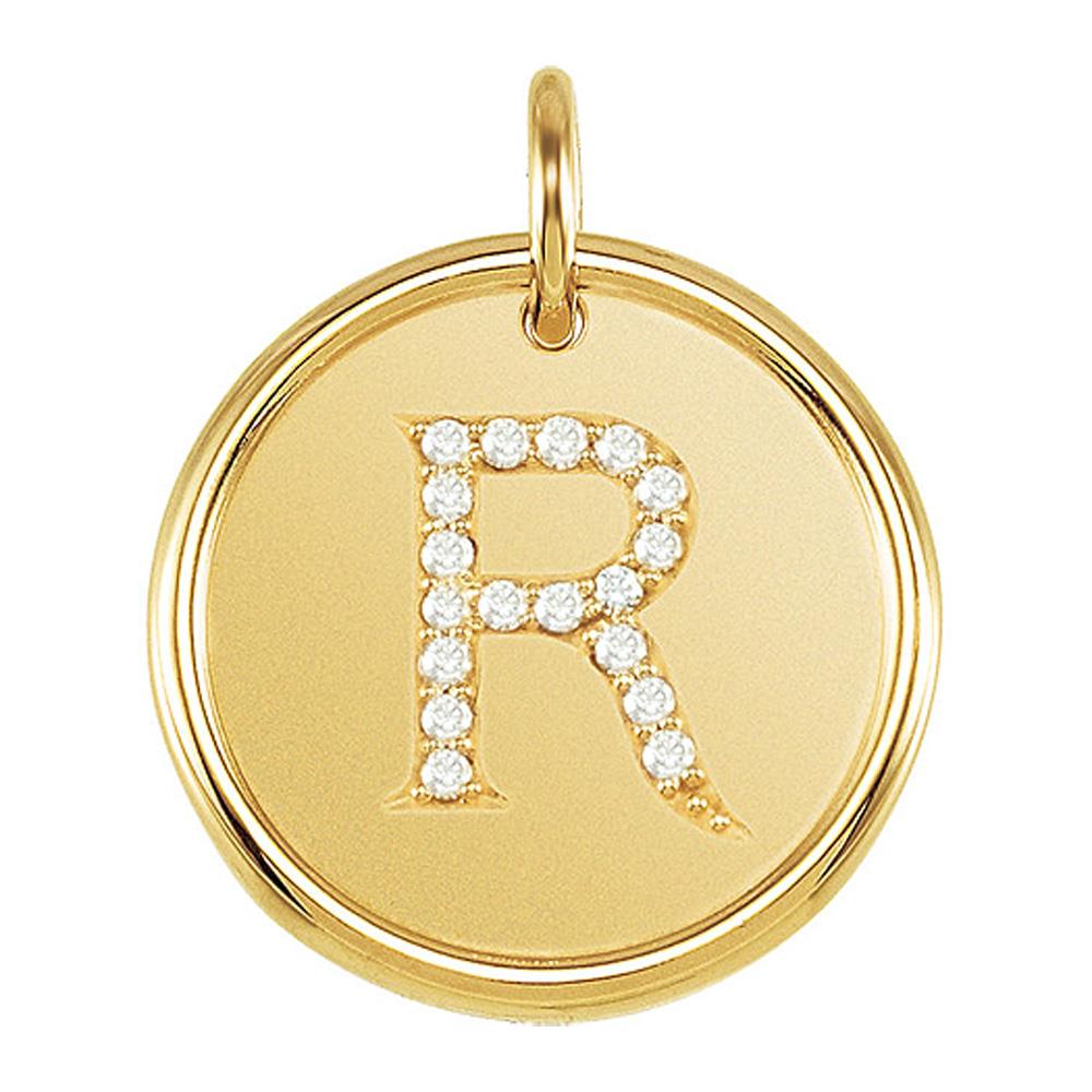 Diamond Initial Pendant in 14k Yellow Gold, Letter R